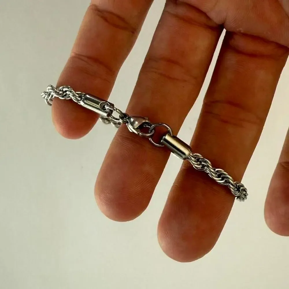Y2K Silver Rope Chain Bracelet Minimalist Jewelry Unisex Dainty Modern Accessory